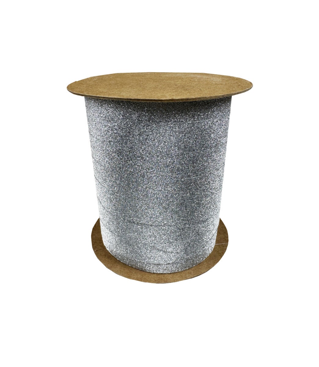 Gavebånd 20m x 10mm Sølv Glitter