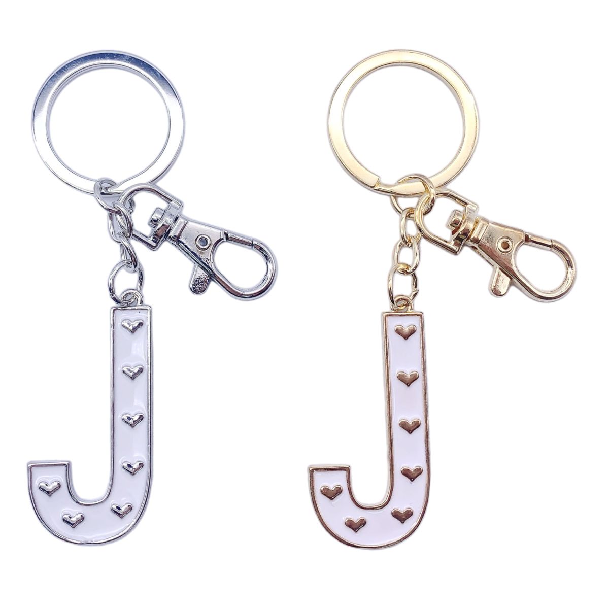 Nøkkelring J Hvit emalje Gull/Sølv