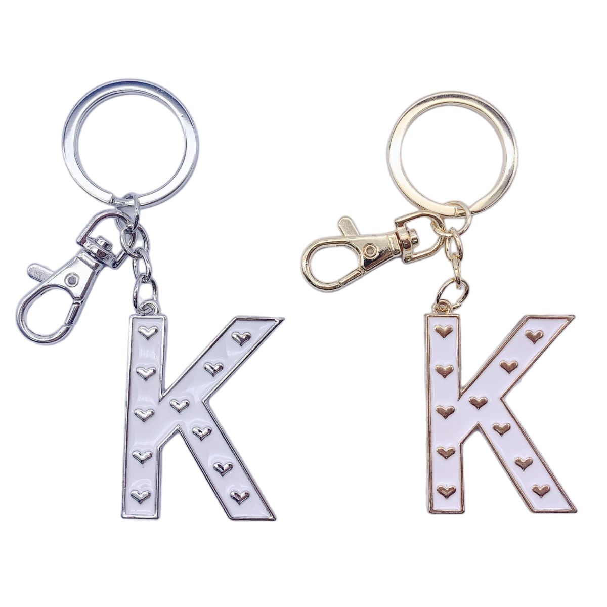 Nøkkelring K Hvit emalje Gull/Sølv