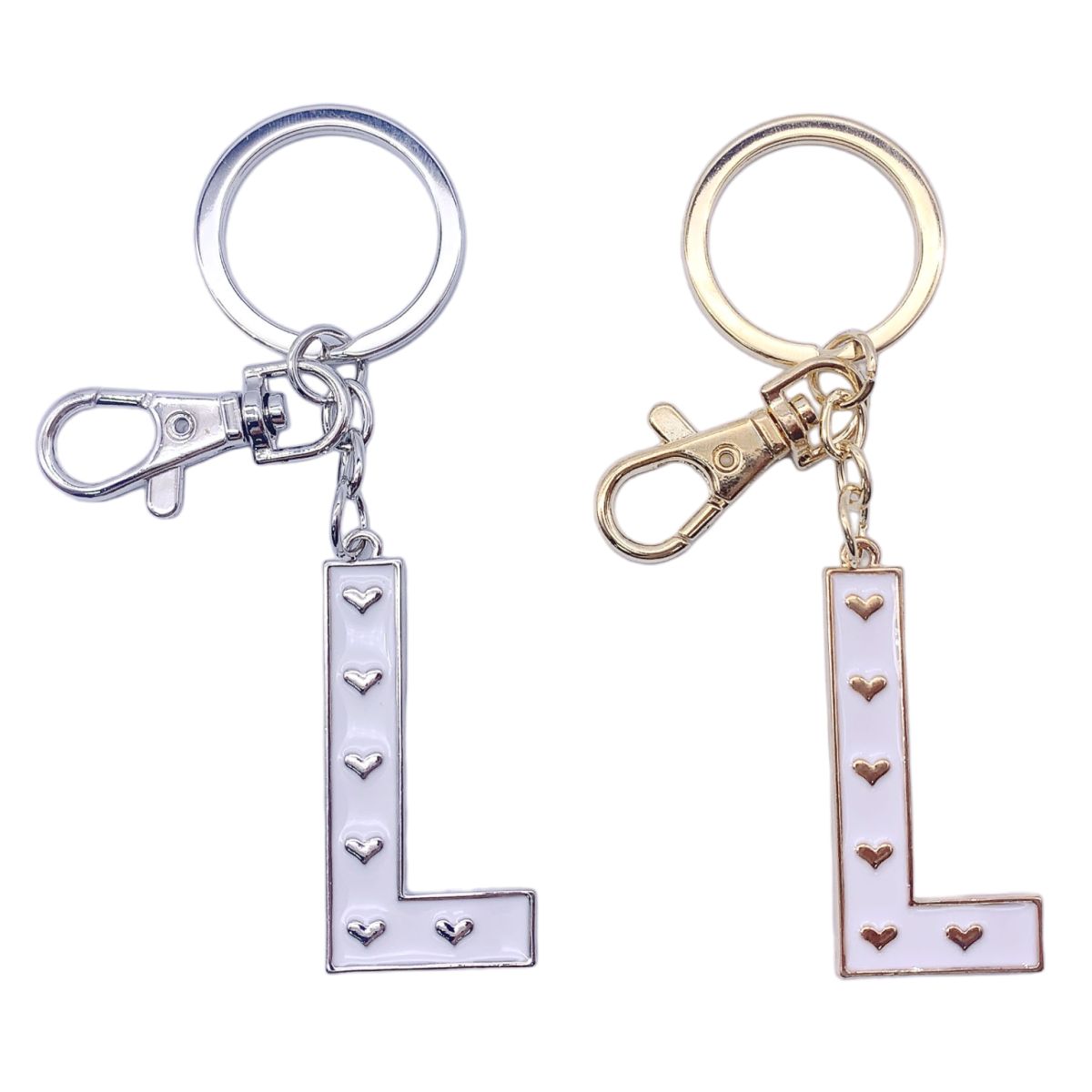 Nøkkelring L Hvit emalje Gull/Sølv