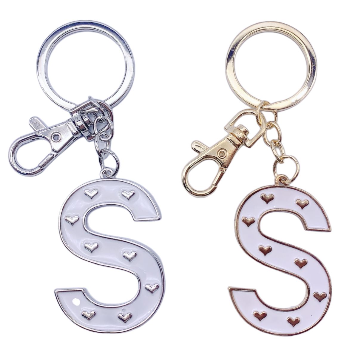 Nøkkelring S Hvit emalje Gull/Sølv