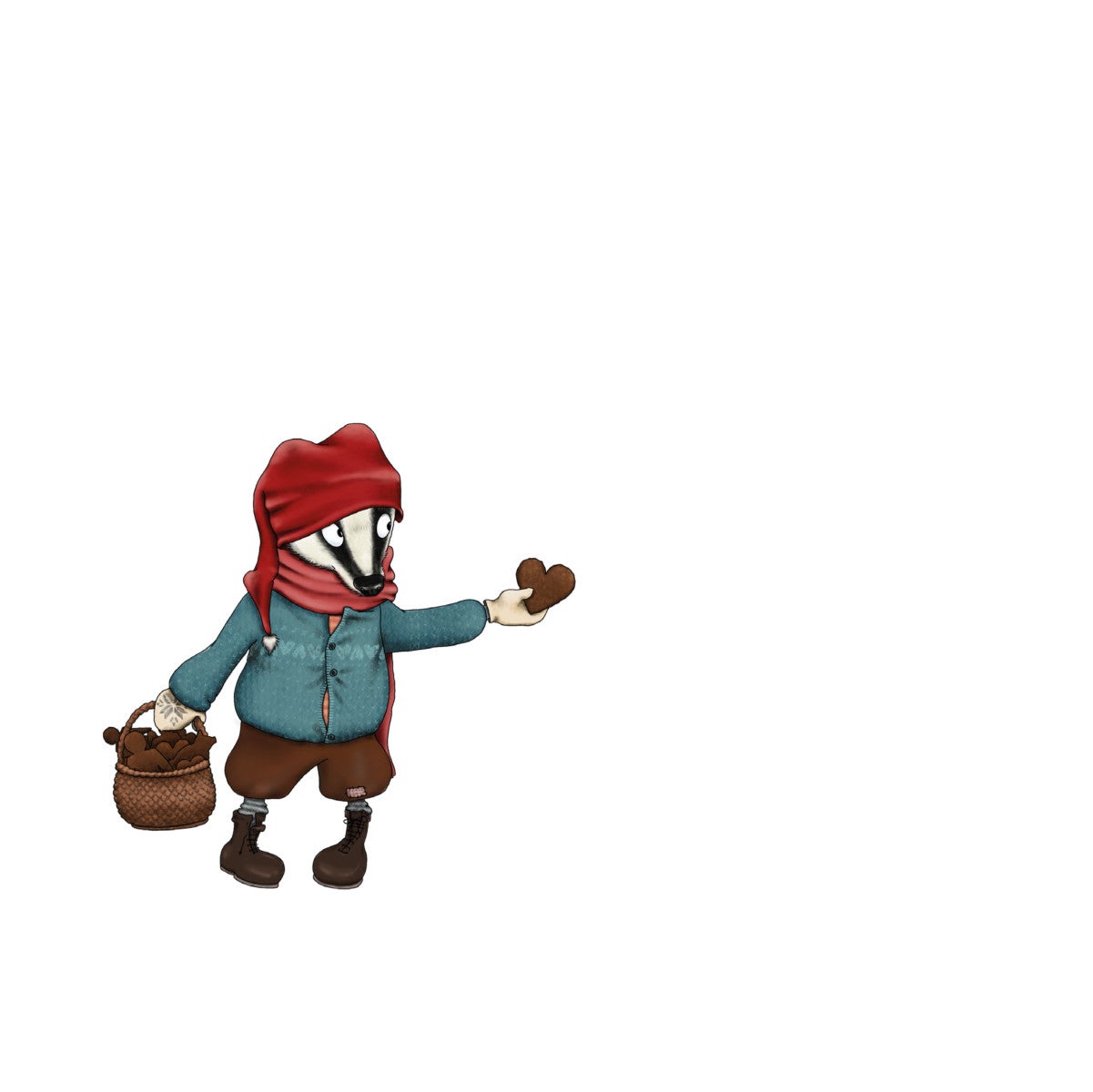 Julekort doble 15X15 cm, m/Konvolutt Grevlingjul