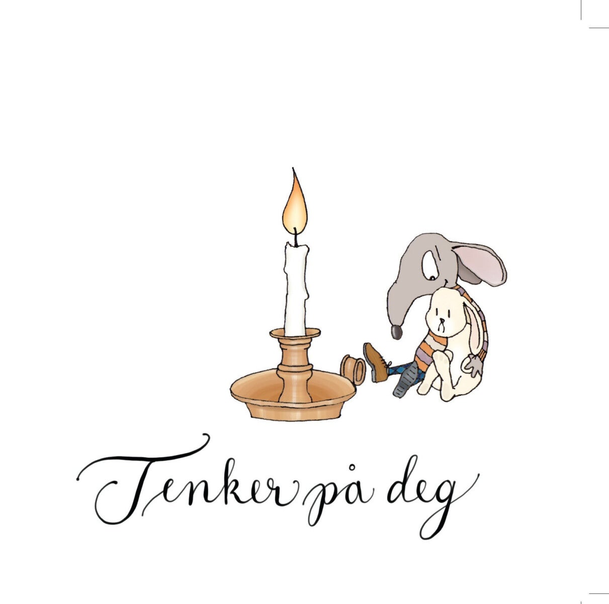 Dobbelt kort, 15x15 cm, m/konvolutt Tenker på deg