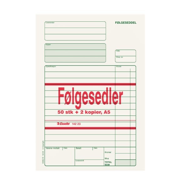 Følgeseddel A5 m/2 kopier 3x50