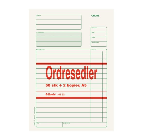 Ordreseddel A5 m/2 kopier 3x50