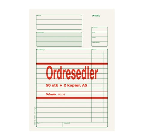 Ordreseddel A5 m/2 kopier 3x50