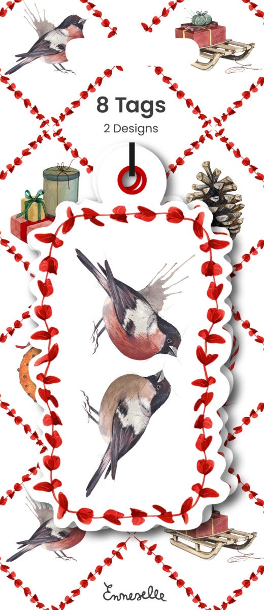 Merkelapp Jul Emmeselle fugl/kongle