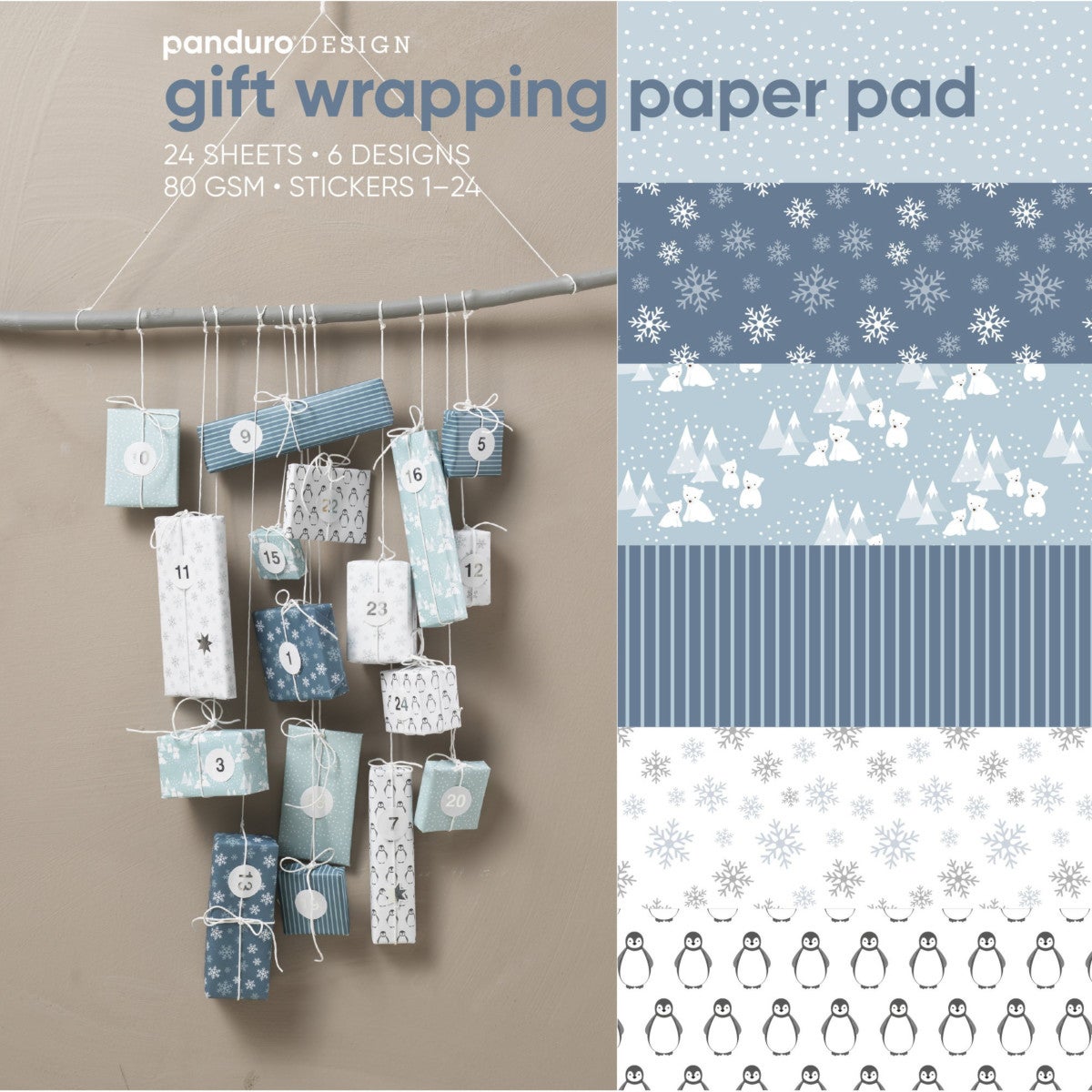 24 Gavepapir 30x30cm Pingvin