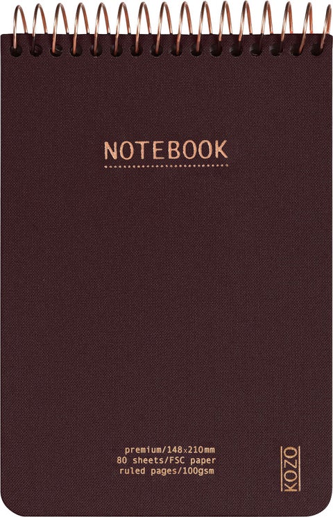 Notatbok m/spiral Kozo Premium A6 Coffee