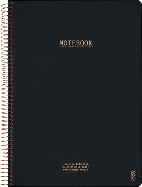 Notatbok m/spiral Kozo Premium A4 Black