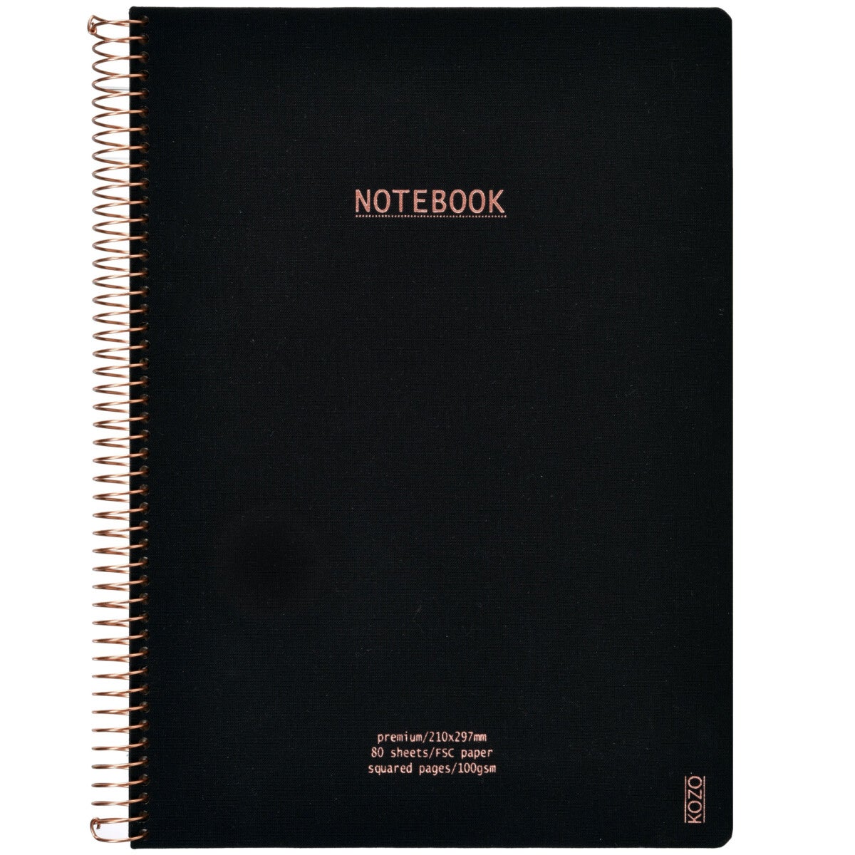 Notatbok m/spiral Kozo premium A4 Black rut.