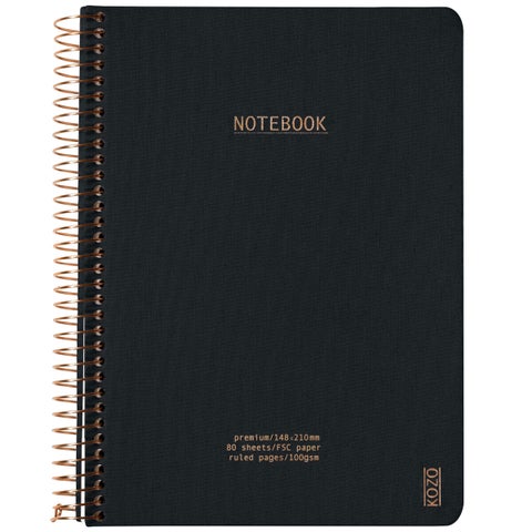 Notatbok m/spiral Kozo premium A5 Black rut.