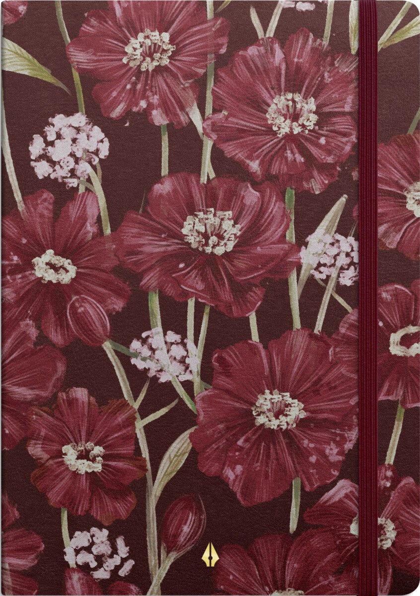 Notatbok Burde A5 linjert Deluxe Blomst burgunder
