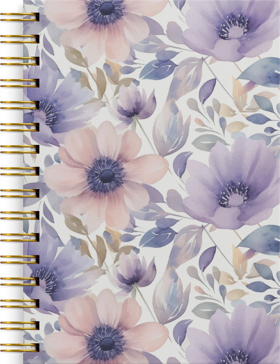 Notatbok Burde m/spiral A5 Blomster Lilla
