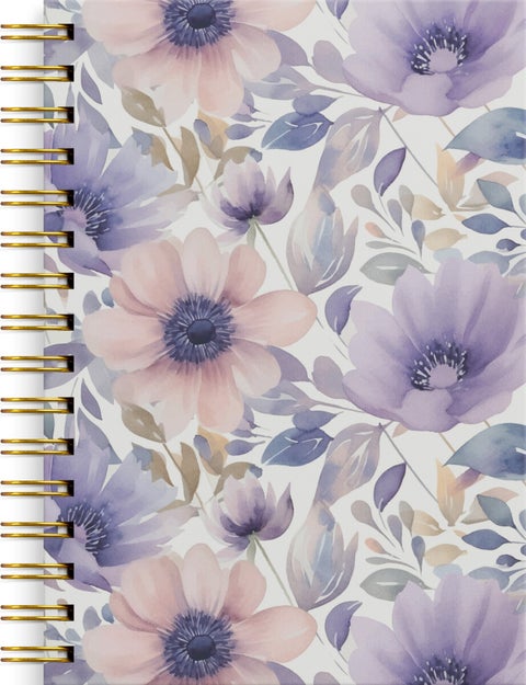 Notatbok Burde m/spiral A5 Blomster Lilla