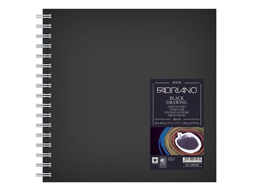 Fabriano Book Black Drawing - 190g 30x30 cm - Skissebok spiral - 60 ark Murillo papir