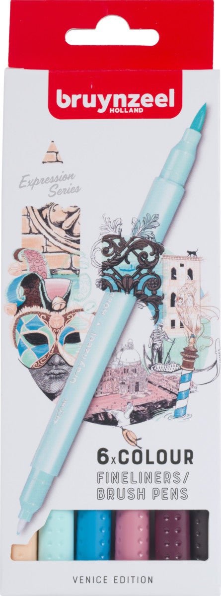 Fineliner Bruynzeel Brushpen Venice 6Stk