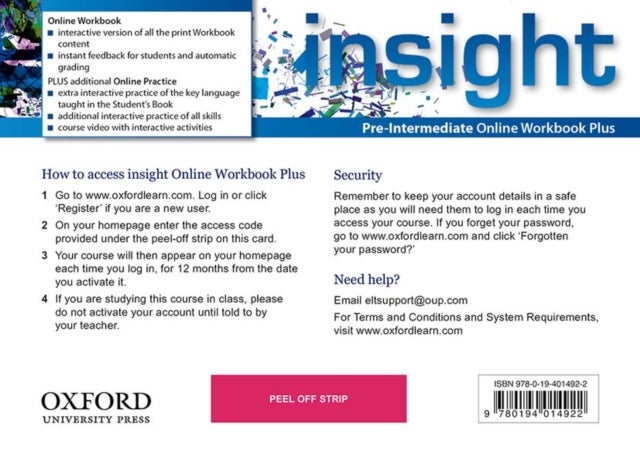 Bilde av Insight: Pre-intermediate: Online Workbook Plus - Card With Access Code