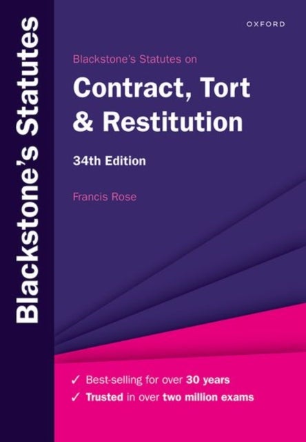 Bilde av Blackstone&#039;s Statutes On Contract, Tort &amp; Restitution Av Francis (senior Research Fellow Commercial Law Centre Harris Manchester College Univ