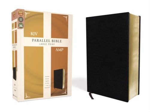 KJV, Amplified, Parallel Bible, Large Print, Bonded Leather, Black, Red Letter - Two Bible Versions Together for Study and Comparison