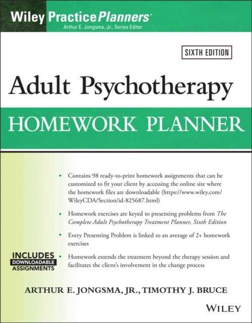 Bilde av Adult Psychotherapy Homework Planner Av Arthur E. Jr. (psychological Consultants Grand Rapids Michigan) Jongsma, Timothy J. (university Of Illinois Co