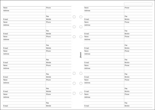 Filofax A5 Name, address, email, telephone, fax, mobile refill