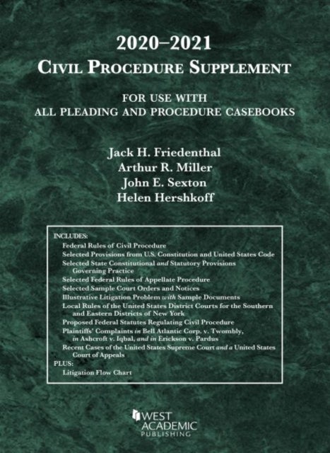Bilde av Civil Procedure Supplement, For Use With All Pleading And Procedure Casebooks, 2020-2021 Av Jack H. Friedenthal, Arthur R. Miller, John E. Sexton, Hel