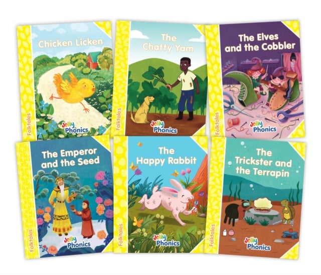 Jolly Phonics Folktales Yellow Readers (Level 2) Complete Set (1-6) - in Precursive Letters (British English edition)