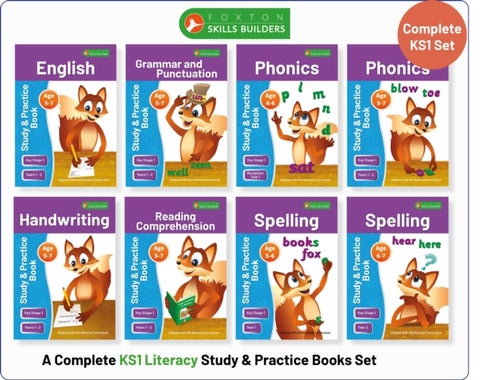 Complete Key Stage 1 Literacy Study & Practice Books - 8-book bundle! English, Phonics, Spelling, Ha