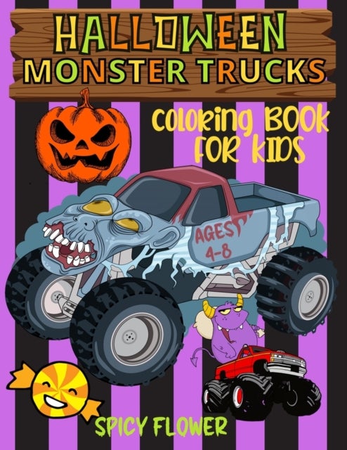 Halloween monster trucks coloring book for kids ages 4-8 - Easy and simple to color monster trucks, ghosts, zombies, mummies, witches and vampires for a fun fa