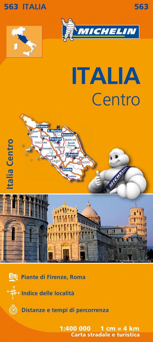 Italia centro = Italie centre : plans de Firenze, Roma : index des localités : distances et temps de - piante di città: Firenze, Roma : indice delle località : distanze e dei tempi di percorrenza