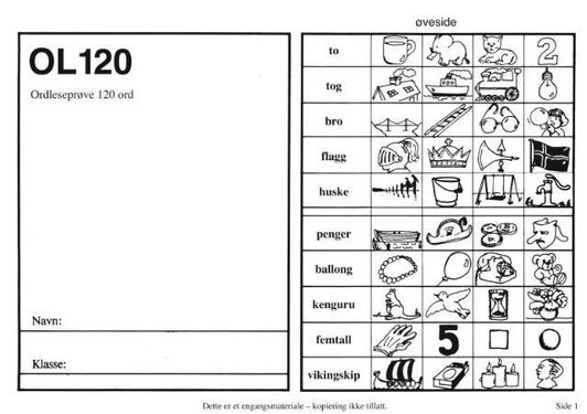 OL120. Ordleseprøve 120 ord. 5 stk.