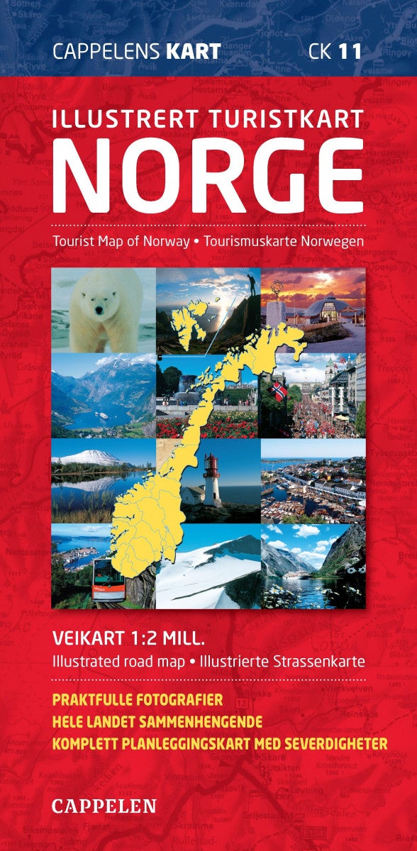 Illustrert turistkart Norge = Tourist map of Norway : illustrated road map = Tourismuskarte Norwegen - veikart