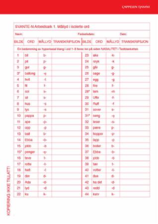 SVANTE-N, Arbeidsark 1 - pakke à 25 eksemplarer