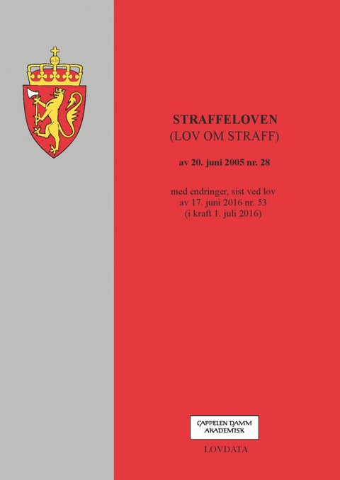 Straffeloven - (lov om straff) av 20. mai 2005 nr.28 : med endringer, sist ved lov av 17. juni 2016 nr. 53 (i kraft