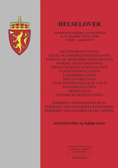 Helselover - ajourført med endringer, sist ved forskrift av 22. desember 2016 nr. 1866 (i kraft 1. januar 2017) :