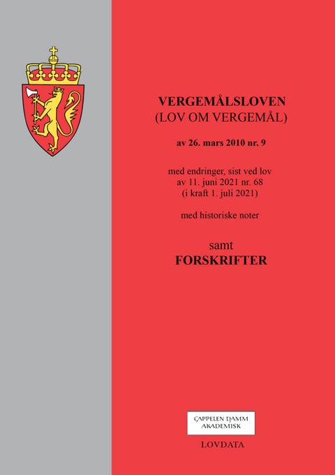 Vergemålsloven - (lov om vergemål) av26. mars 2010 nr. 9 : med endringer, sist ved lov av 11. juni 2021 nr. 68 (i kra