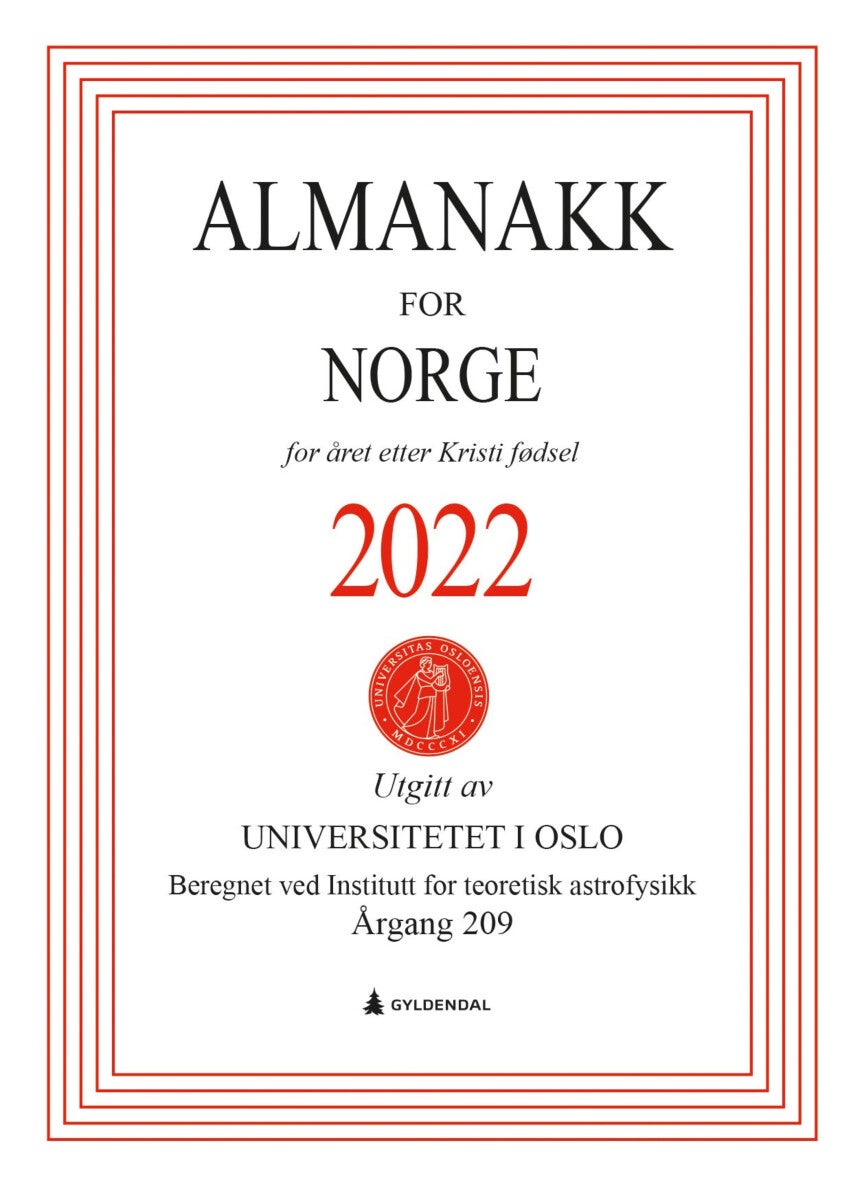 Almanakk for Norge 2022 - for året etter Kristi fødsel