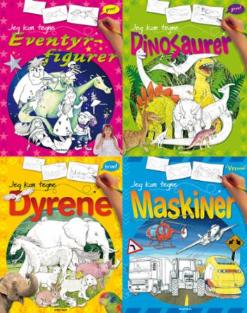 Jeg kan tegne alt sammen. 4 titler: Dyr, maskiner, dinosaurer og eventyrskikkelser