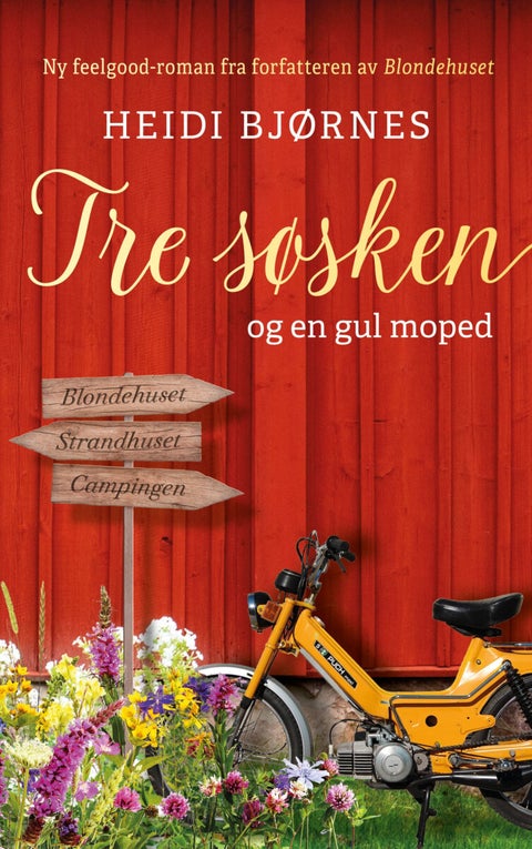 Tre søsken og en gul moped