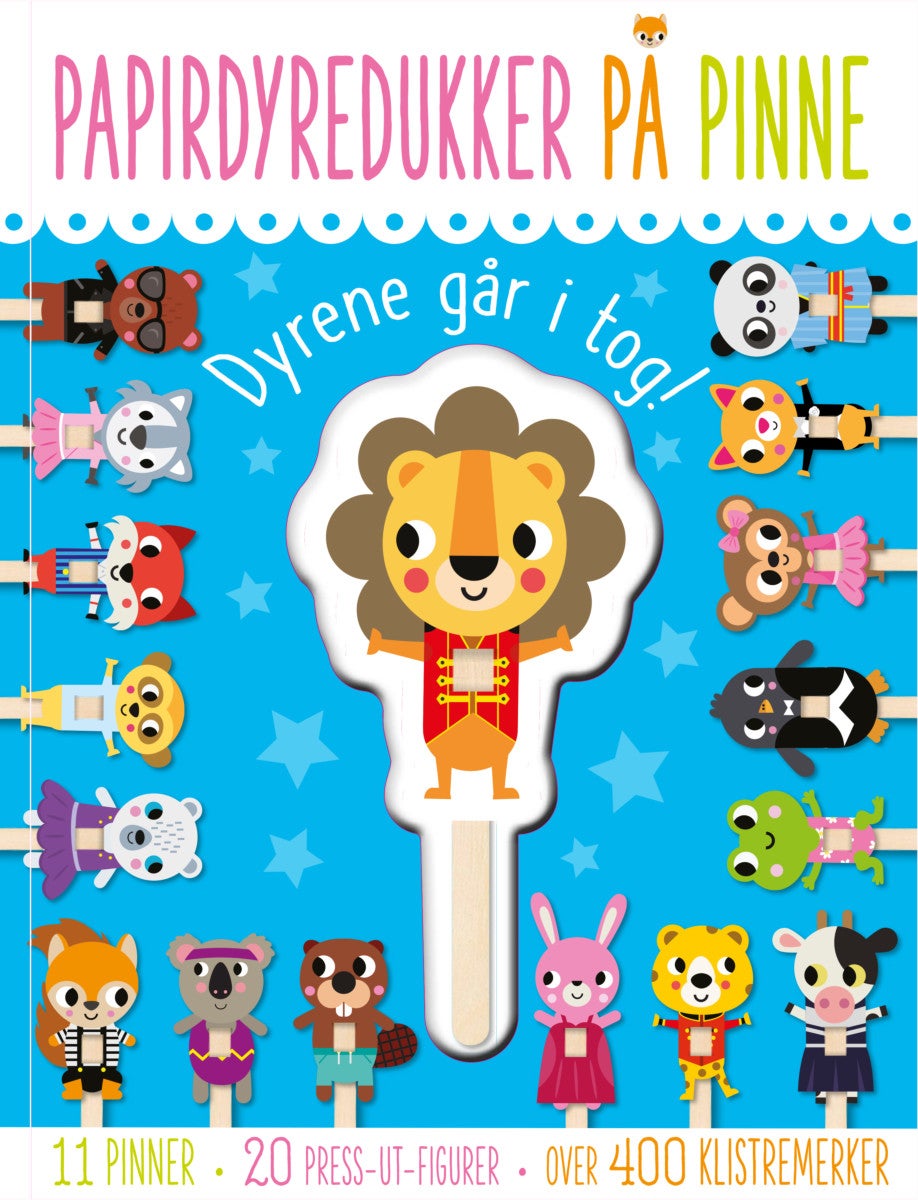 Papirdyr på pinne. Dyrene går i tog - dyrene går i tog