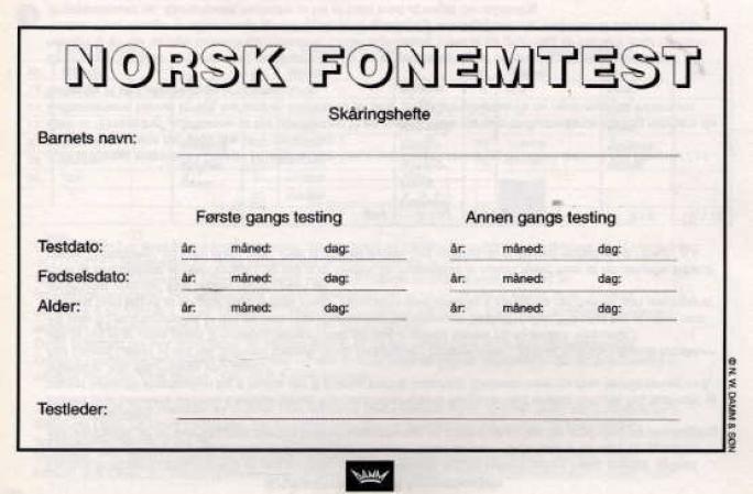 Skåringshefter til Norsk fonemtest. Heidi Tingleff. Pakke à 10 eks