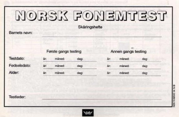 Skåringshefter til Norsk fonemtest. Heidi Tingleff. Pakke à 10 eks