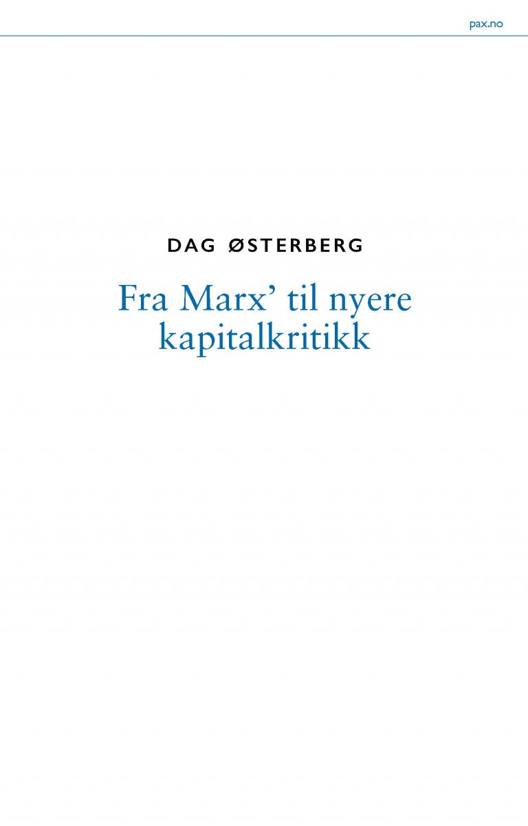 Bilde av Fra Marx Til Nyere Kapitalkritikk Av Dag Østerberg