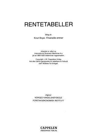 Rentetabeller - bilag til Knut Boye Finansielle emner