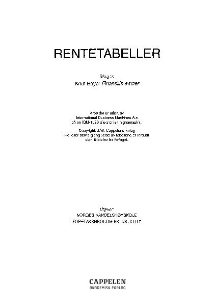 Rentetabeller - bilag til Knut Boye Finansielle emner