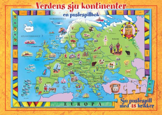 Verdens sju kontinenter - en puslespillbok : sju puslespill med 48 brikker