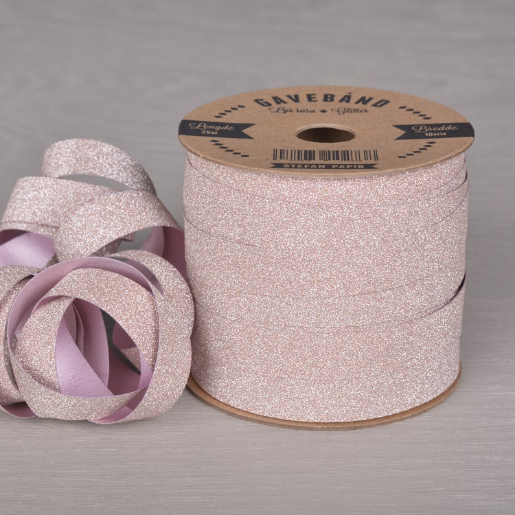 Gavebånd Lys Rosa/Glitter 10mm X 25m