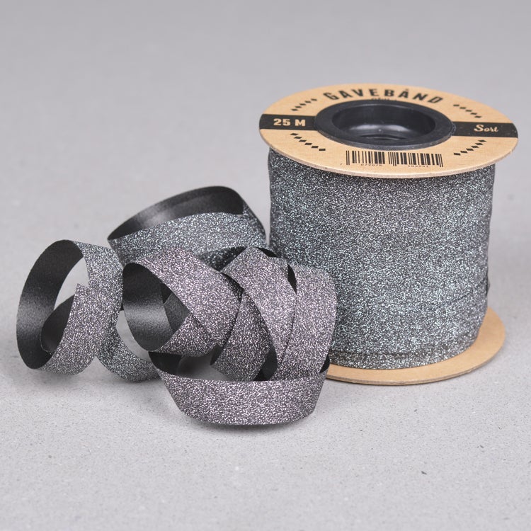 Gavebånd Sort/Glitter 10mm X 25m