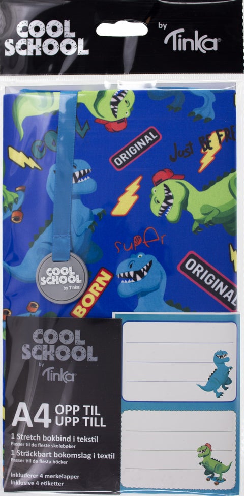 Tekstilbokbind m/4 merkelapper Dinosaur